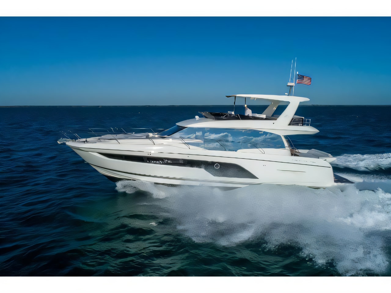 Exterior overview of Prestige 590 Fly motoryacht for charter from Podstrana Marina Lav in the Split sailing area Croatia