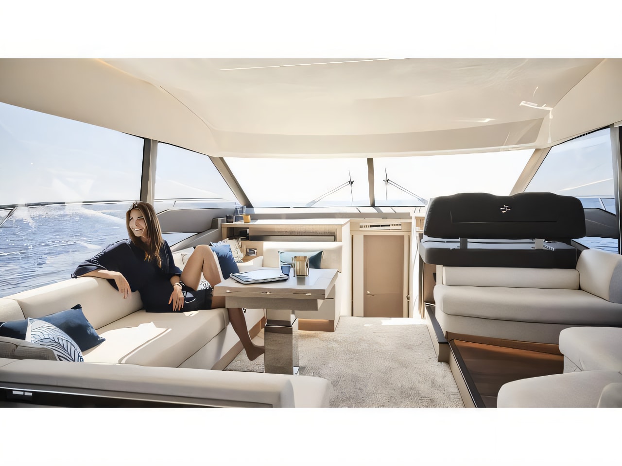 Layout of Prestige 590 Fly motoryacht with 3 cabins Croatia yacht charter