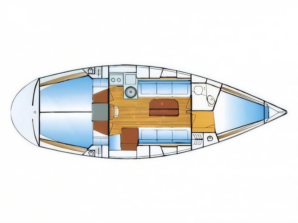 Layout of Bavaria 34 sail boat with 3 cabins Croatia yacht charter