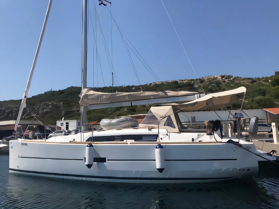 Exterior overview of Dufour 310 Grand Large sail boat for charter from Primosten Marina Kremik in the Sibenik sailing area Croatia
