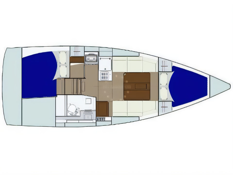 Layout of Dufour 310 Grand Large sail boat with 2 cabins Croatia yacht charter