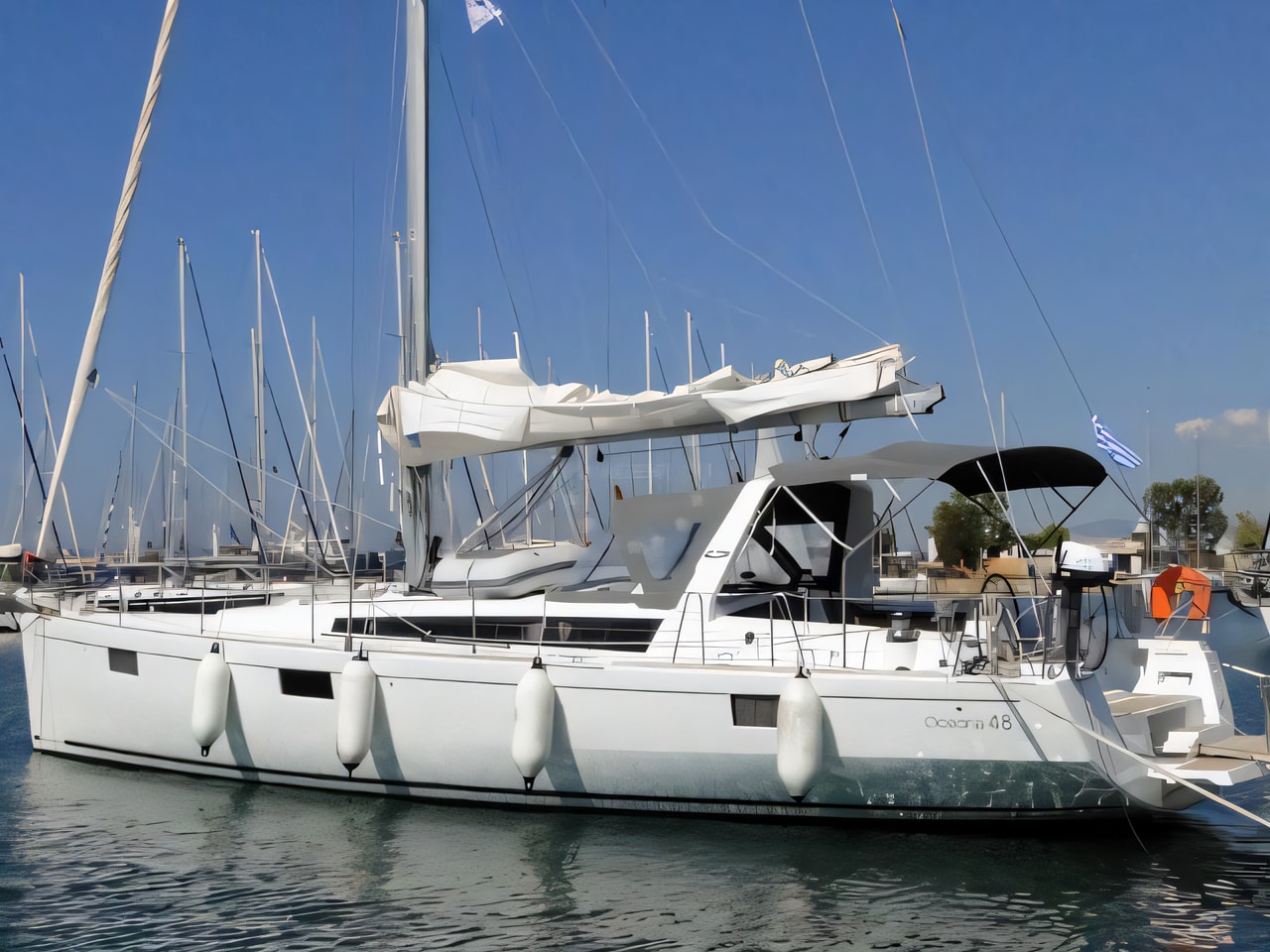 Exterior overview of Oceanis 48 sail boat for charter from Dubrovnik ACI Marina in the Dubrovnik sailing area Croatia