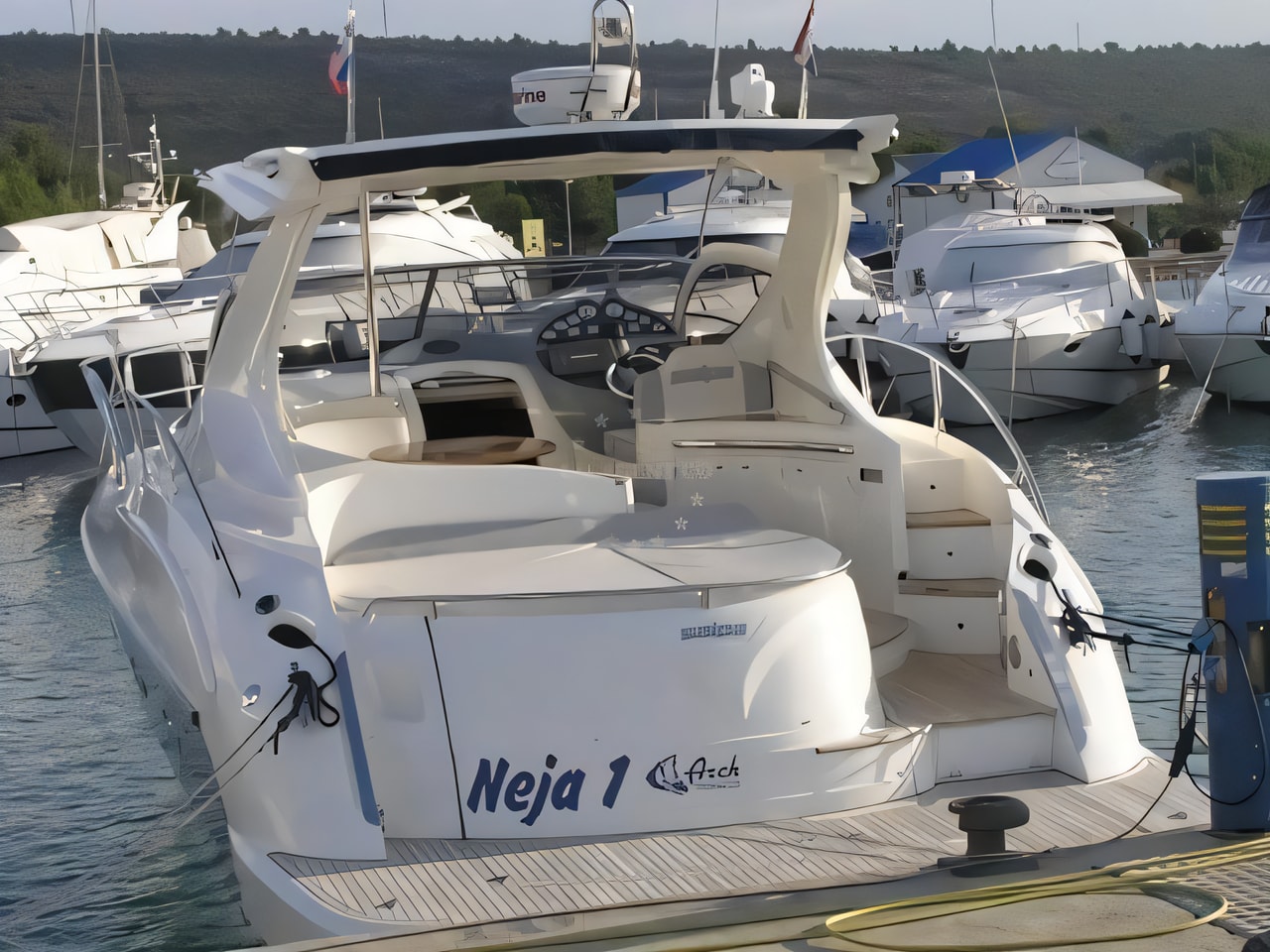 Exterior overview of Salpa 38.5 motor boat for charter from Adriatic Croatia
