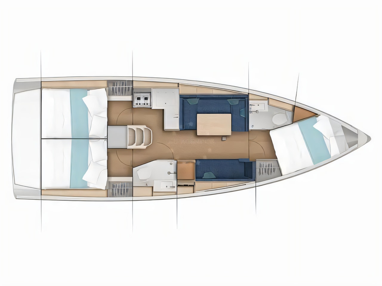 Interior of Sun Odyssey 380 sail boat with 3 cabins Croatia yacht charter