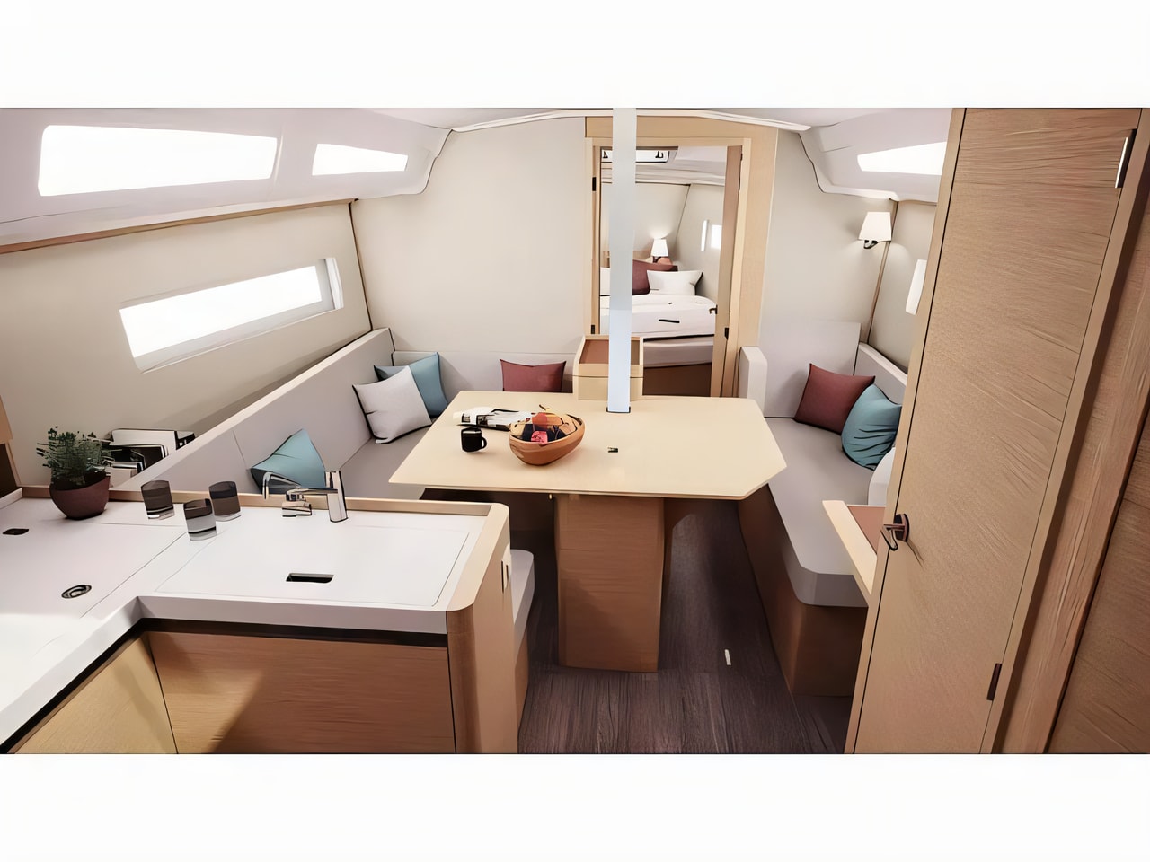 Layout of Sun Odyssey 380 sail boat with 3 cabins Croatia yacht charter