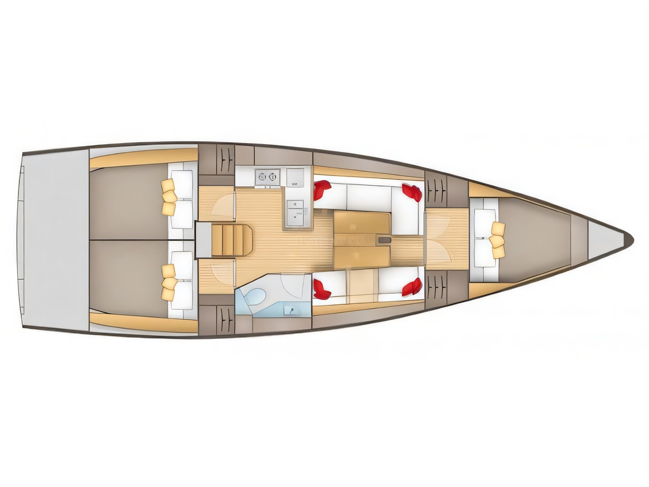 Interior of Salona 380 sail boat with 3 cabins Croatia yacht charter
