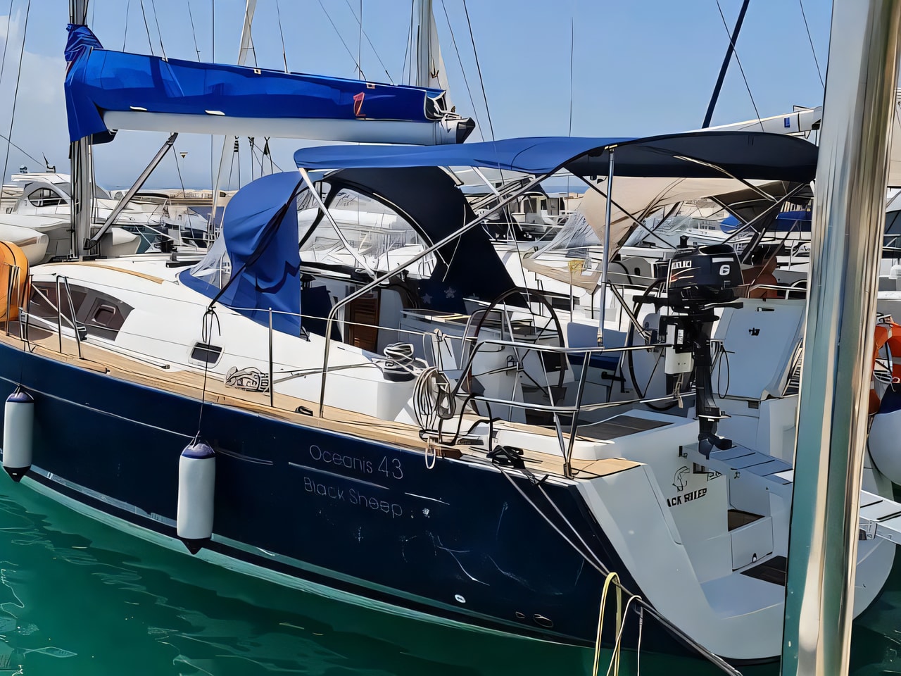 Exterior overview of Oceanis 43 sail boat for charter from Baska Voda in the Split sailing area Croatia