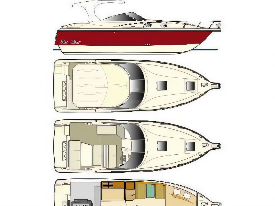 Layout of San Boat 980 Cuddy motor boat with 1 cabins Croatia yacht charter