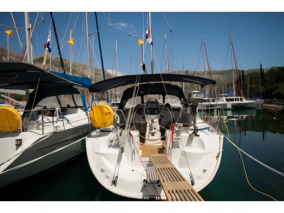 Exterior overview of Bavaria 37 Cruiser sail boat for charter from Dubrovnik ACI Marina in the Dubrovnik sailing area Croatia