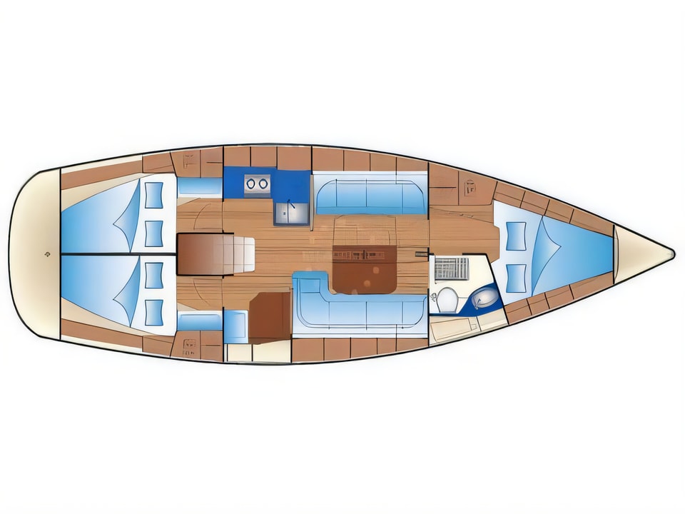 Layout of Bavaria 37 Cruiser sail boat with 3 cabins Croatia yacht charter