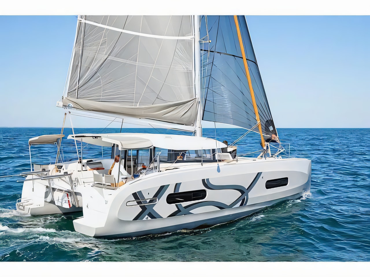 Exterior overview of Excess 11 catamaran for charter from Pula ACI Marina in the Istria / Kvarner sailing area Croatia