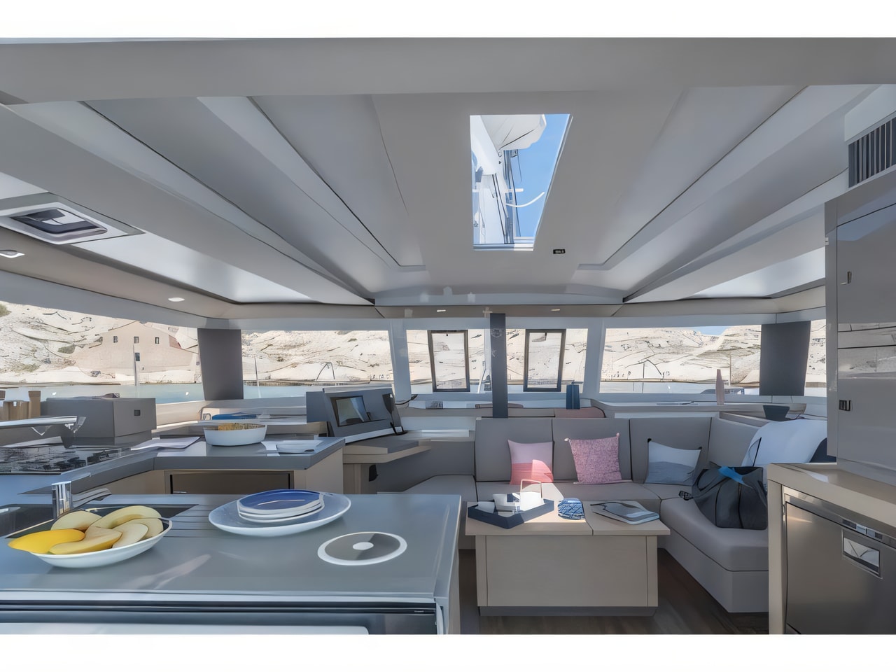 Layout of FP Astrea 42 catamaran with 4 cabins Croatia yacht charter
