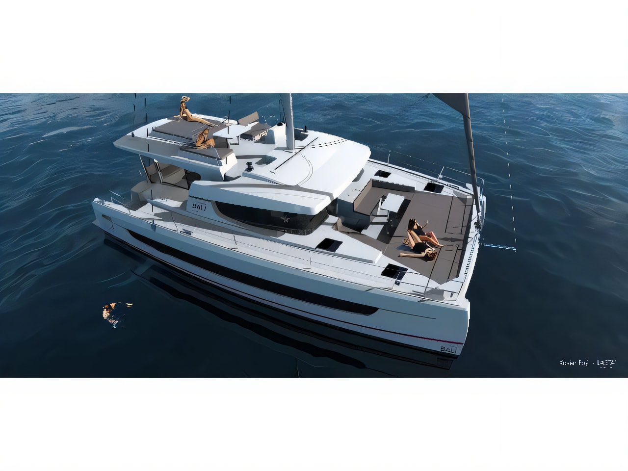 Exterior overview of Bali 4.6 catamaran for charter from Vodice ACI Marina in the Sibenik sailing area Croatia