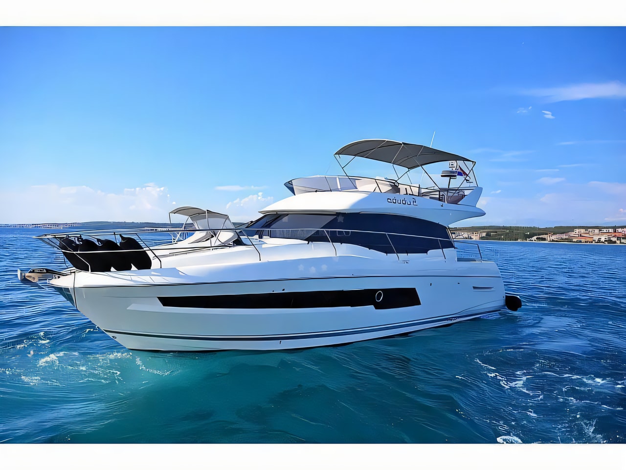 Exterior overview of Prestige 460 motor boat for charter from Split ACI Marina in the Split sailing area Croatia