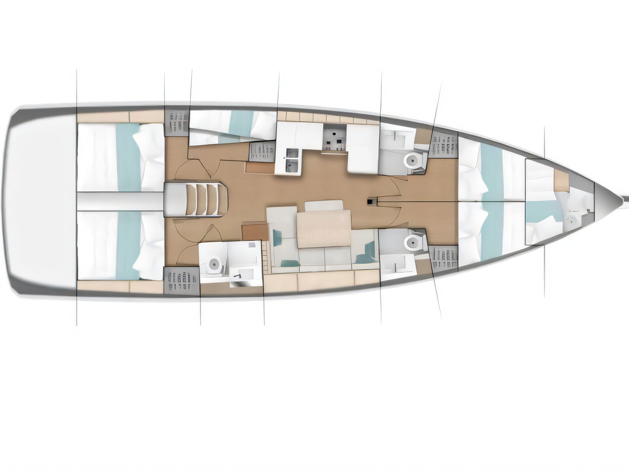Interior of Sun Odyssey 490 sail boat with 4 cabins Croatia yacht charter