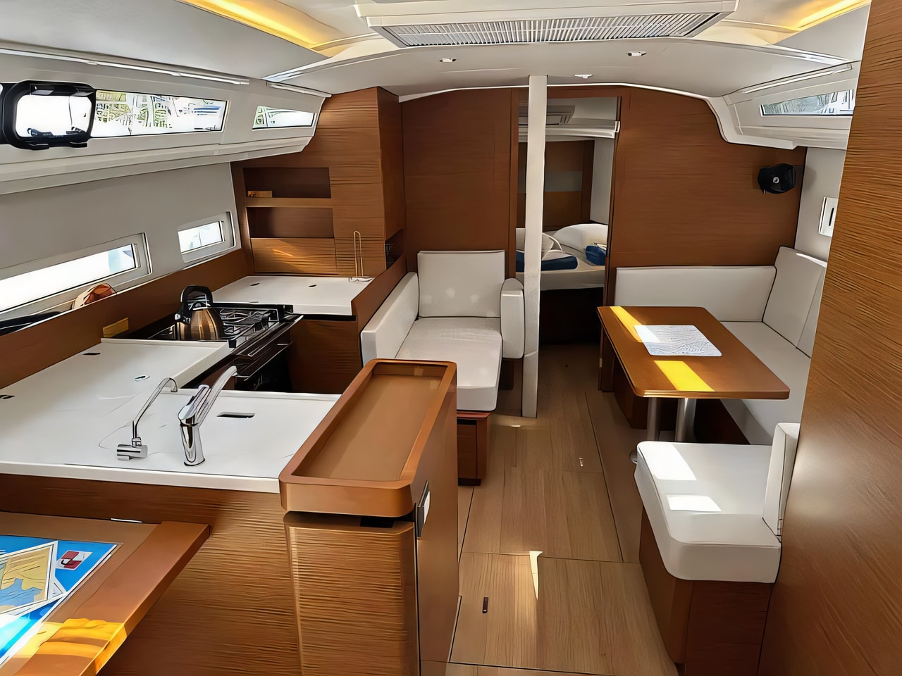 Layout of Sun Odyssey 410 sail boat with 3 cabins Croatia yacht charter