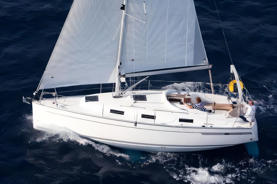 Exterior overview of Bavaria Cruiser 32 sail boat for charter from Trogir ACI Marina in the Split sailing area Croatia
