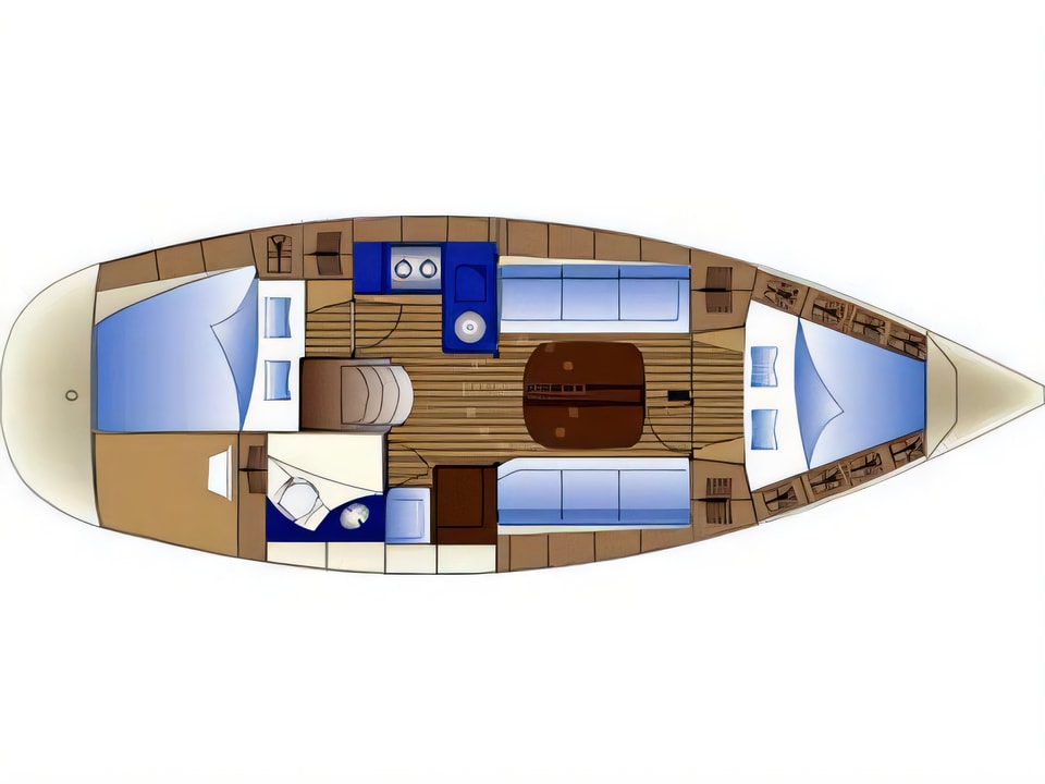Layout of Bavaria Cruiser 32 sail boat with 2 cabins Croatia yacht charter