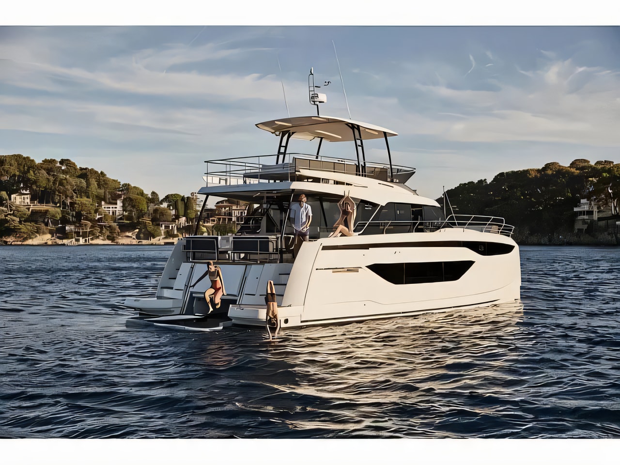 Exterior overview of Prestige M48 power catamaran for charter from Split ACI Marina in the Split sailing area Croatia