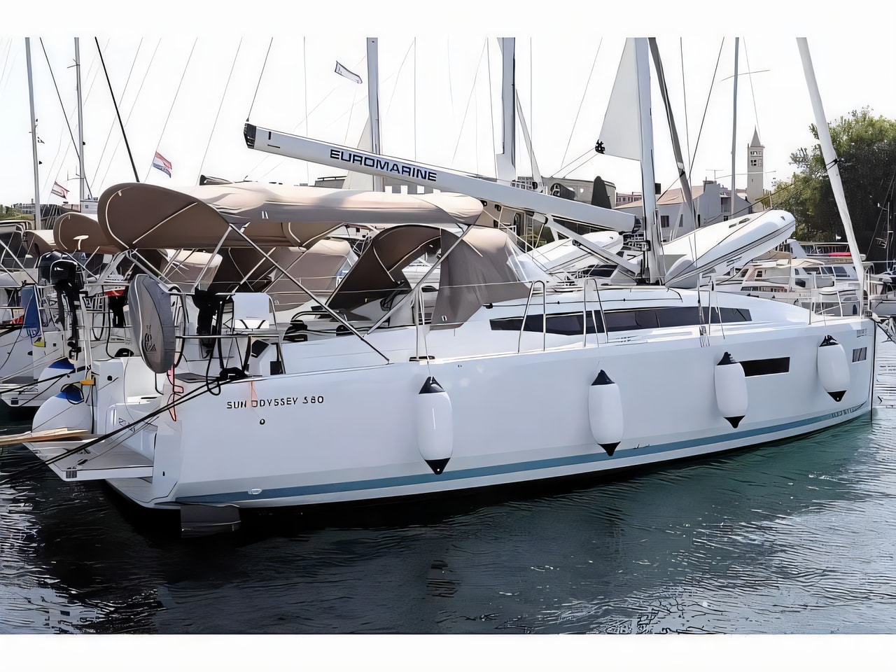Exterior overview of Sun Odyssey 380 sail boat for charter from Pula ACI Marina in the Istria / Kvarner sailing area Croatia