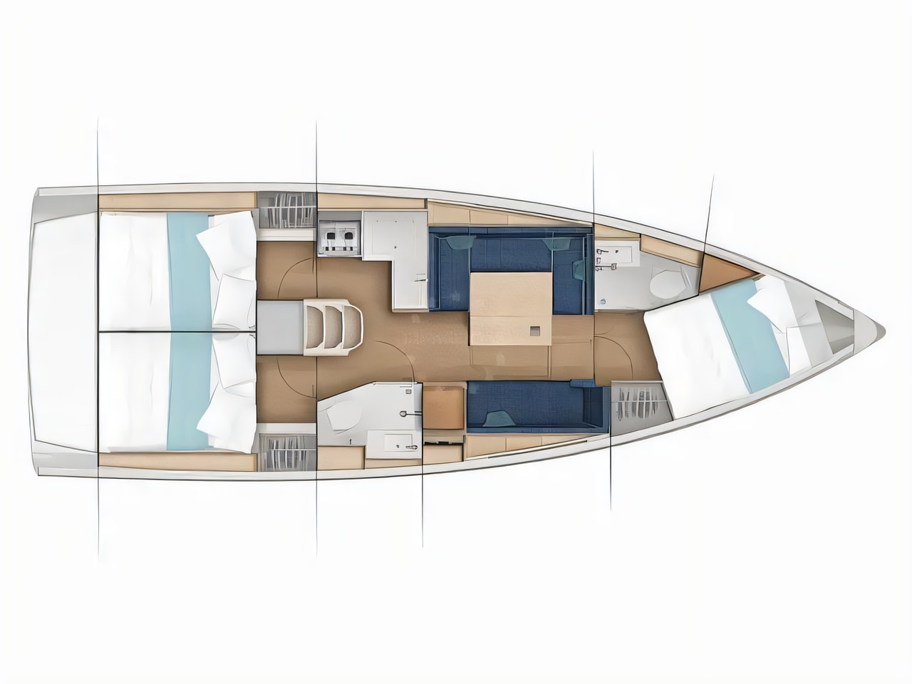 Interior of Sun Odyssey 380 sail boat with 3 cabins Croatia yacht charter