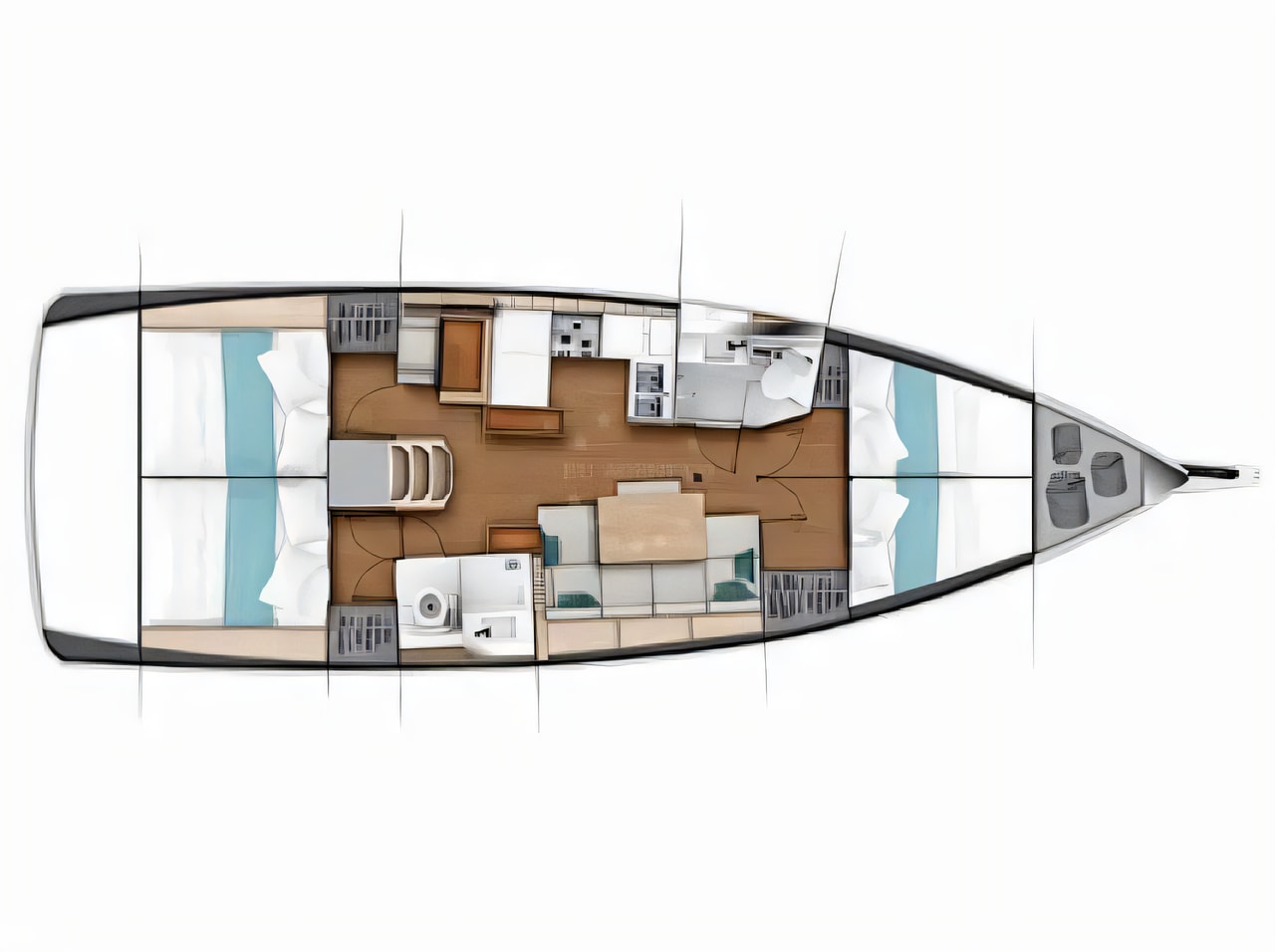 Interior of Sun Odyssey 440 sail boat with 4 cabins Croatia yacht charter