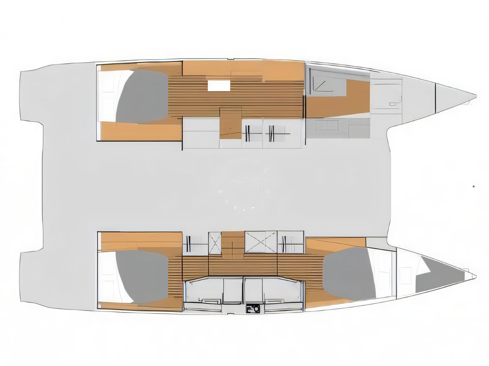 Layout of Elba 45 Quatour catamaran with 4 cabins Croatia yacht charter