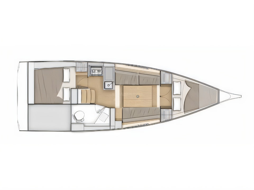 Layout of Oceanis 30.1 sail boat with 2 cabins Croatia yacht charter