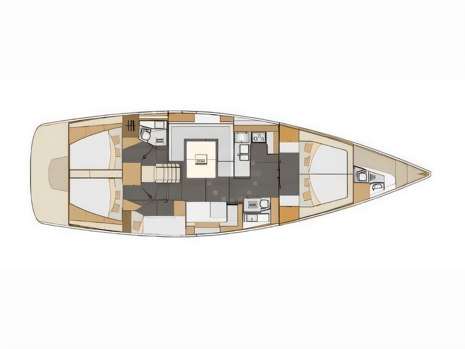 Layout of Elan 50 Impression sail boat with 5 cabins Croatia yacht charter