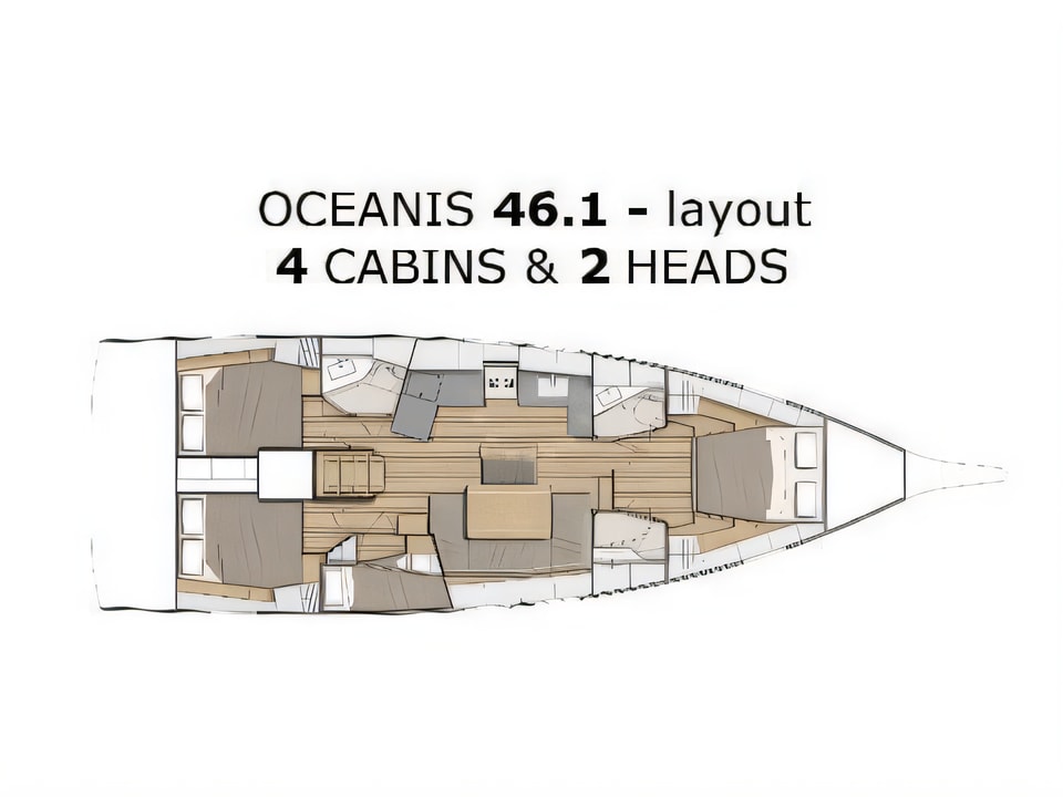 Layout of Oceanis 46.1 - owner's version sail boat with 4 cabins Croatia yacht charter