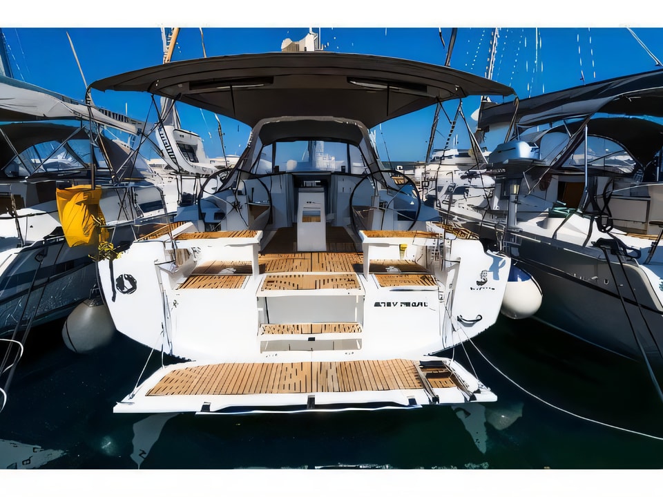 Exterior overview of Oceanis 38 sail boat for charter from Biograd Kornati in the Zadar sailing area Croatia