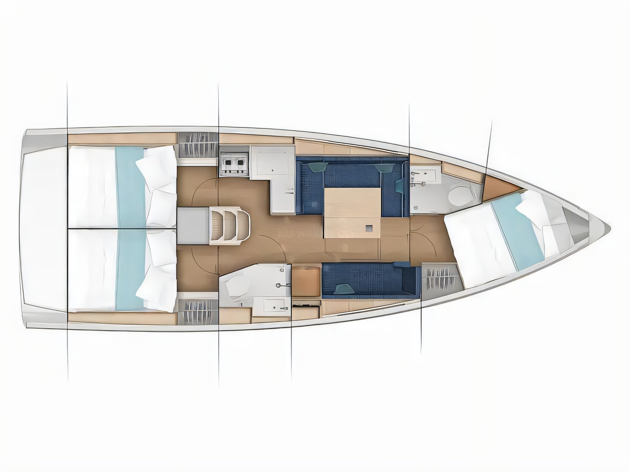 Interior of Sun Odyssey 380 sail boat with 3 cabins Croatia yacht charter