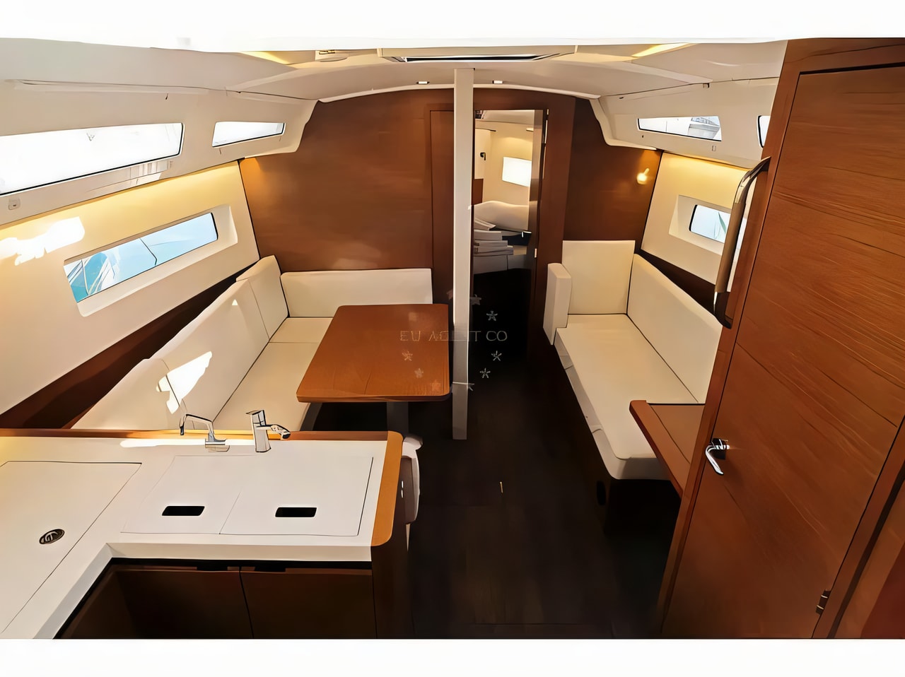 Layout of Sun Odyssey 380 sail boat with 3 cabins Croatia yacht charter