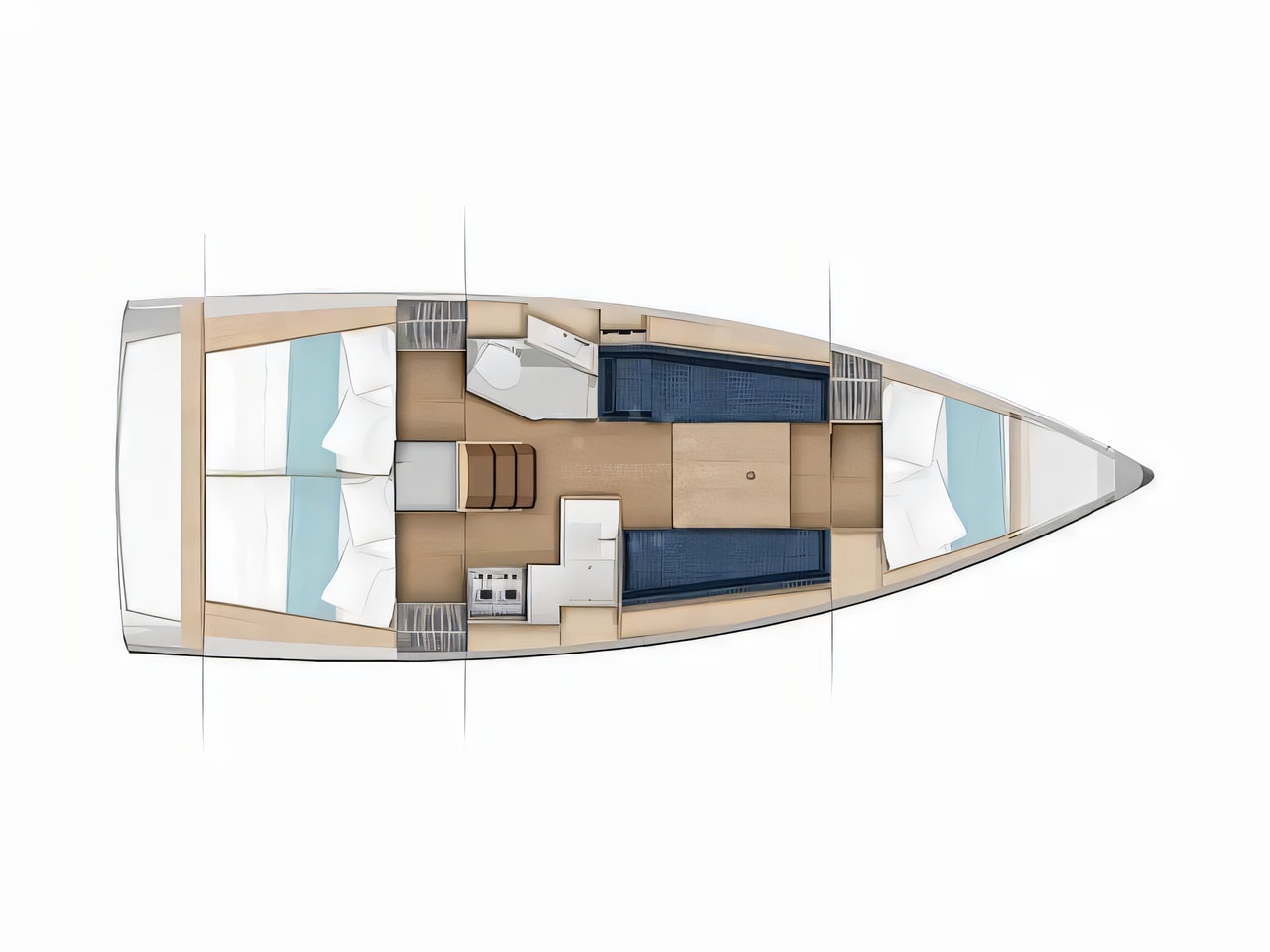 Interior of Sun Odyssey 350 sail boat with 3 cabins Croatia yacht charter