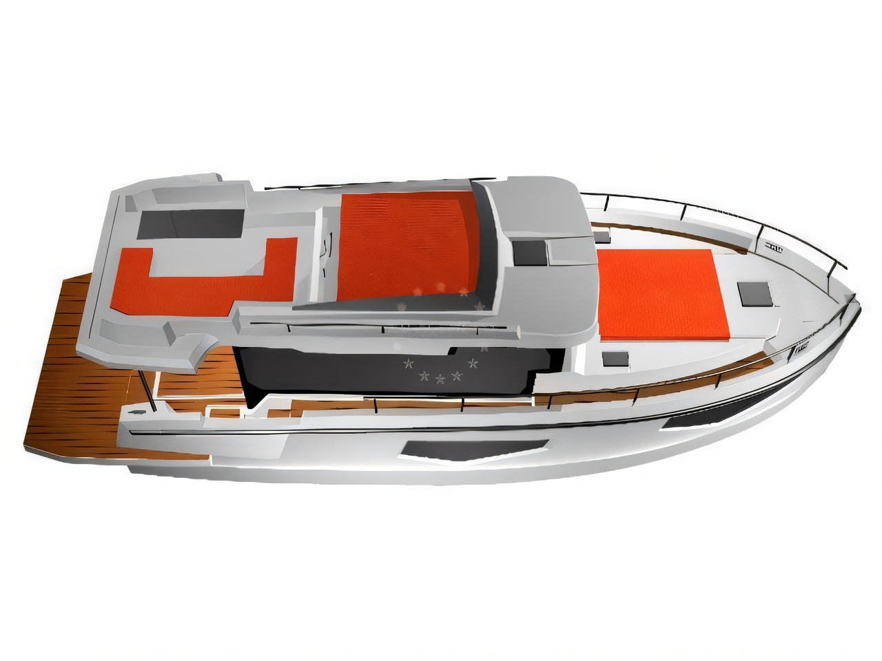 Exterior overview of Futura 42 motor boat for charter from SCT Marina Trogir in the Split sailing area Croatia