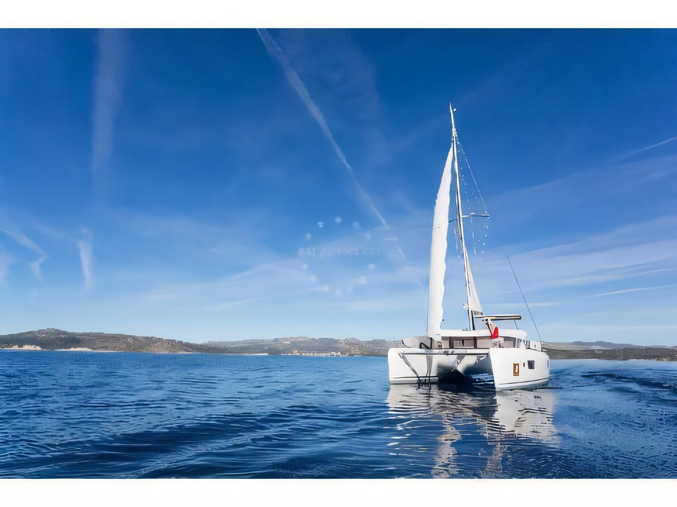 Exterior overview of Lagoon 42 catamaran for charter from SCT Marina Trogir in the Split sailing area Croatia
