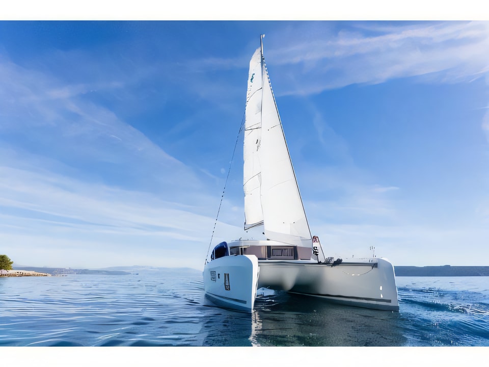 Exterior overview of Lagoon 42 catamaran for charter from SCT Marina Trogir in the Split sailing area Croatia