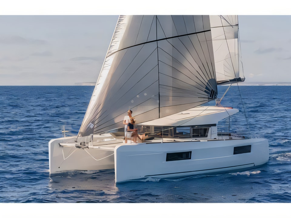 Exterior overview of Lagoon 40 catamaran for charter from SCT Marina Trogir in the Split sailing area Croatia