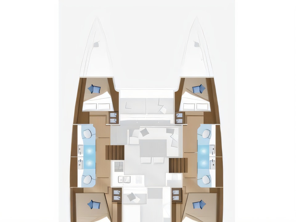 Layout of Lagoon 40 catamaran with 6 cabins Croatia yacht charter