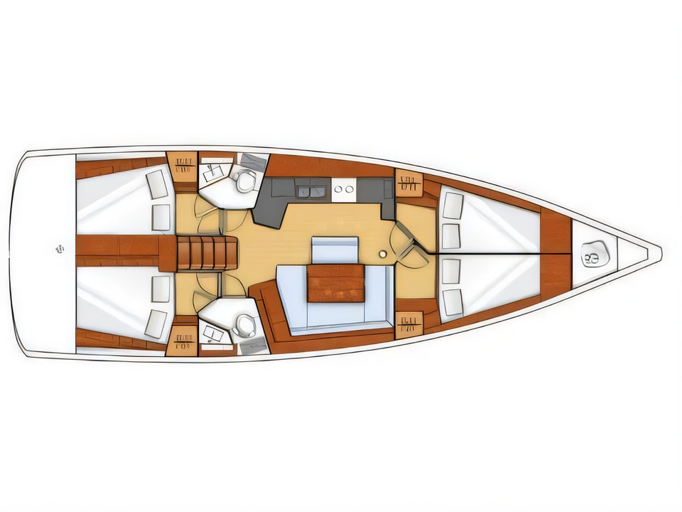 Layout of Oceanis 45 sail boat with 4 cabins Croatia yacht charter