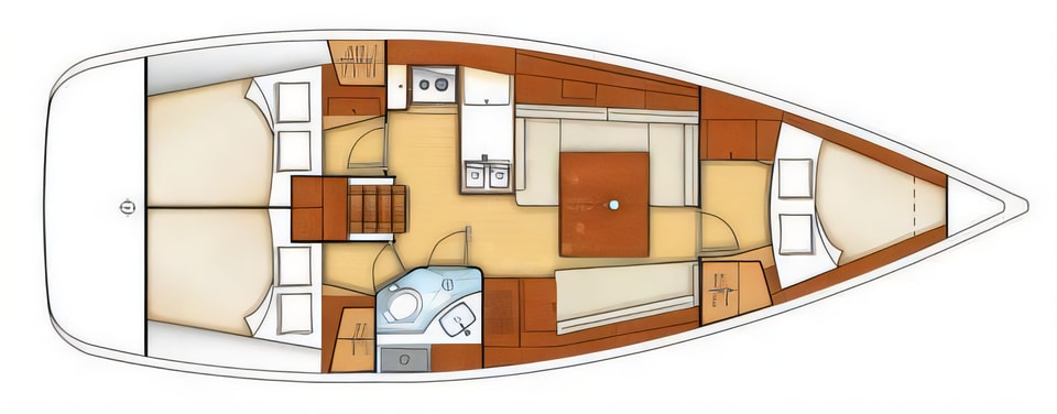 Layout of Oceanis 37 sail boat with 3 cabins Croatia yacht charter
