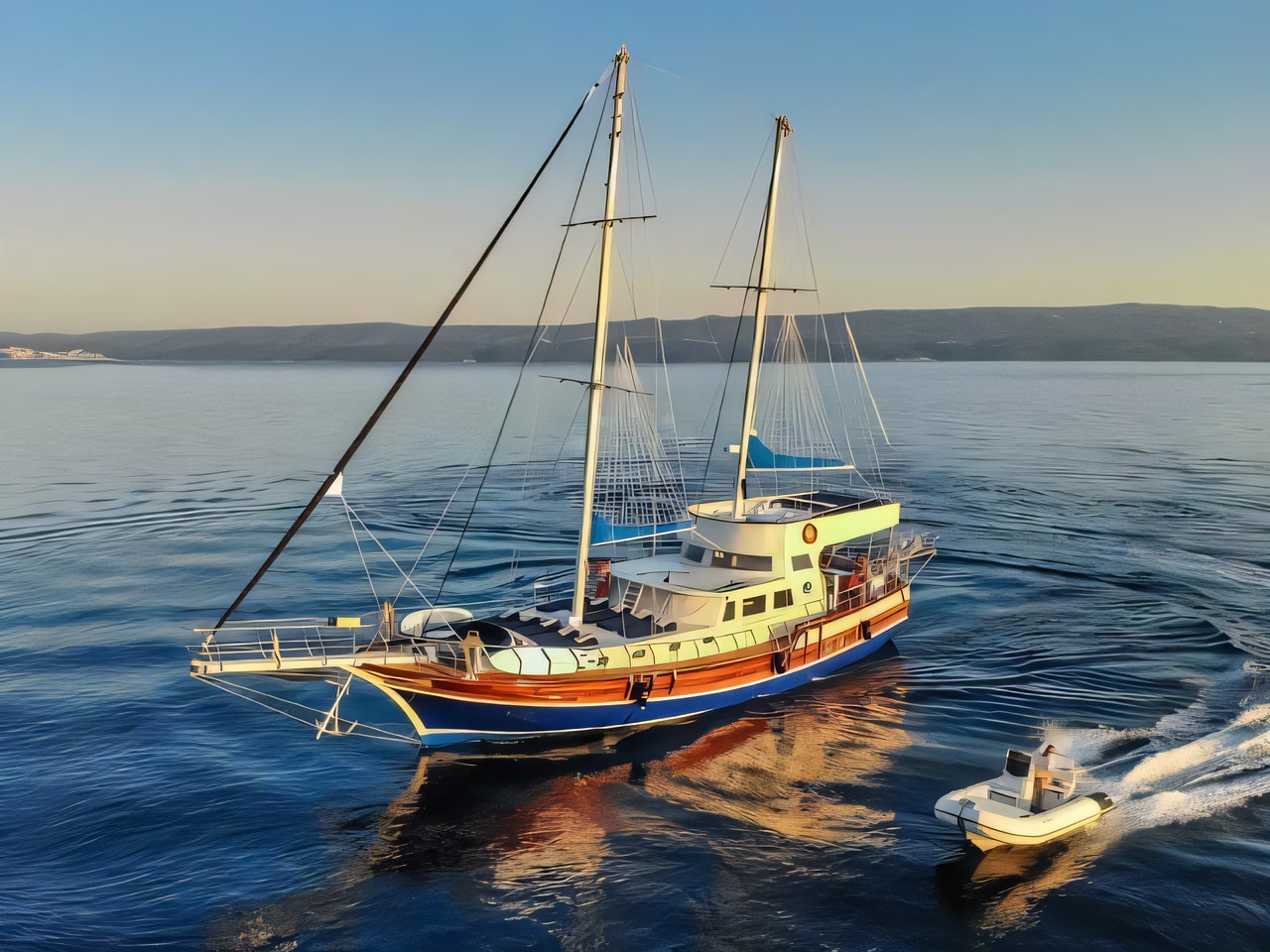 Exterior overview of Gulet gulet or cruiser for charter from Dubrovnik ACI Marina in the Dubrovnik sailing area Croatia