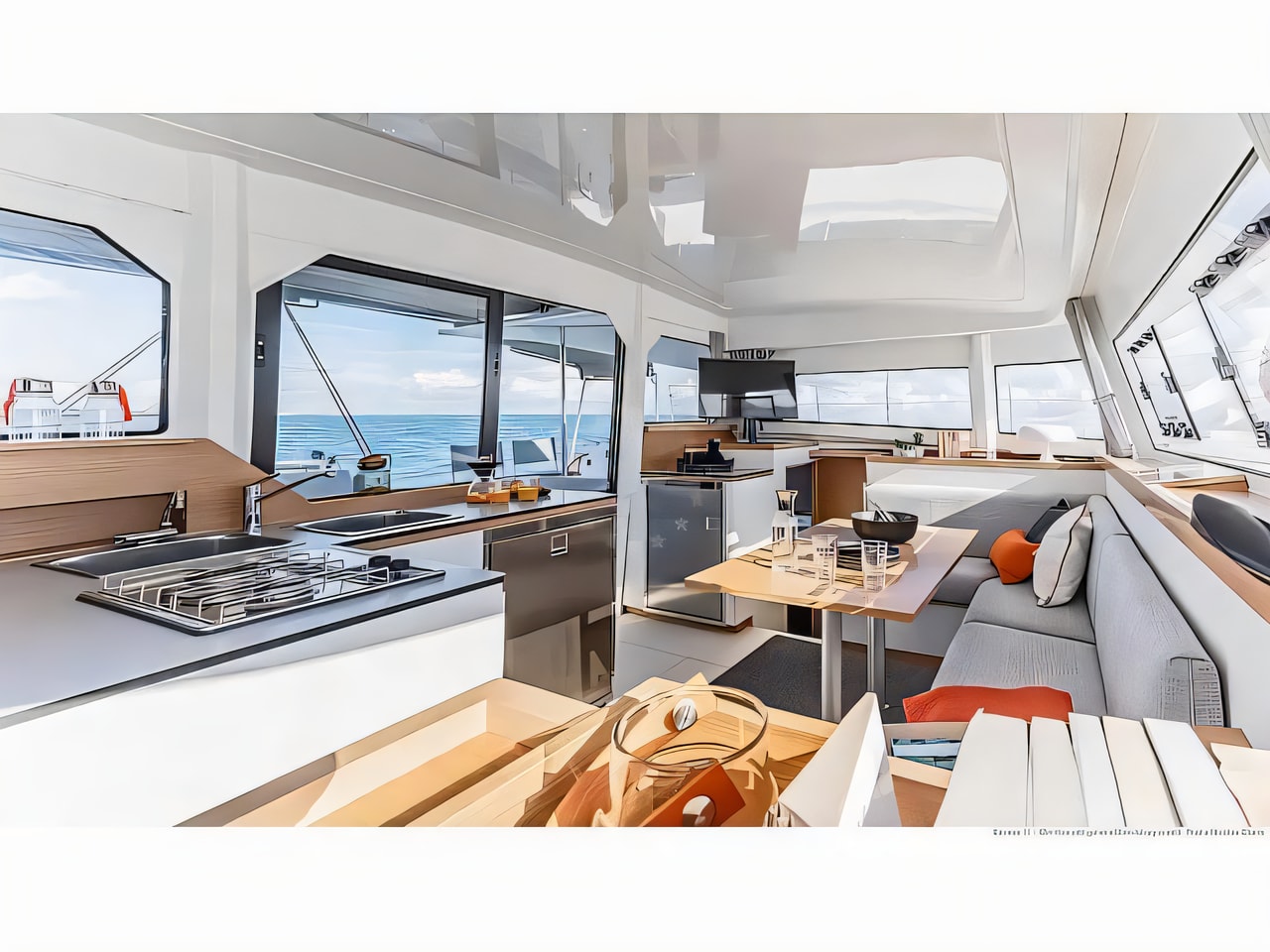 Layout of Excess 11 catamaran with 4 cabins Croatia yacht charter