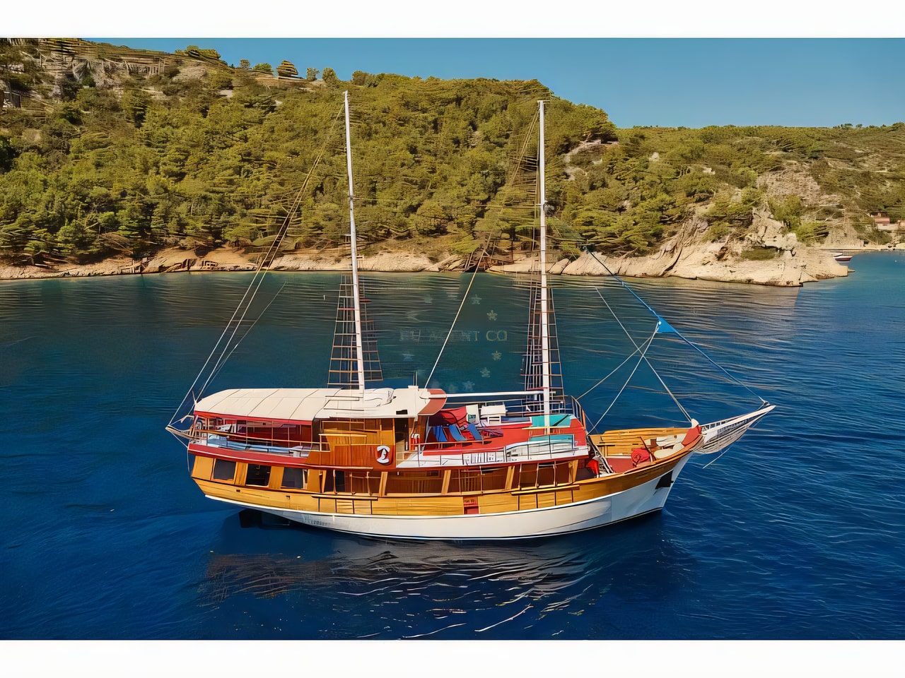 Exterior overview of Motor sailer motorsailer for charter from Kastel Stafilic port in the Split sailing area Croatia