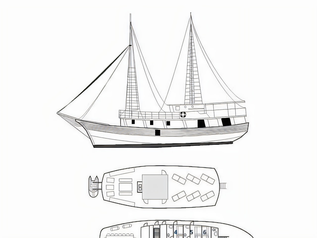 Interior of Motor sailer motorsailer with 6 cabins Croatia yacht charter