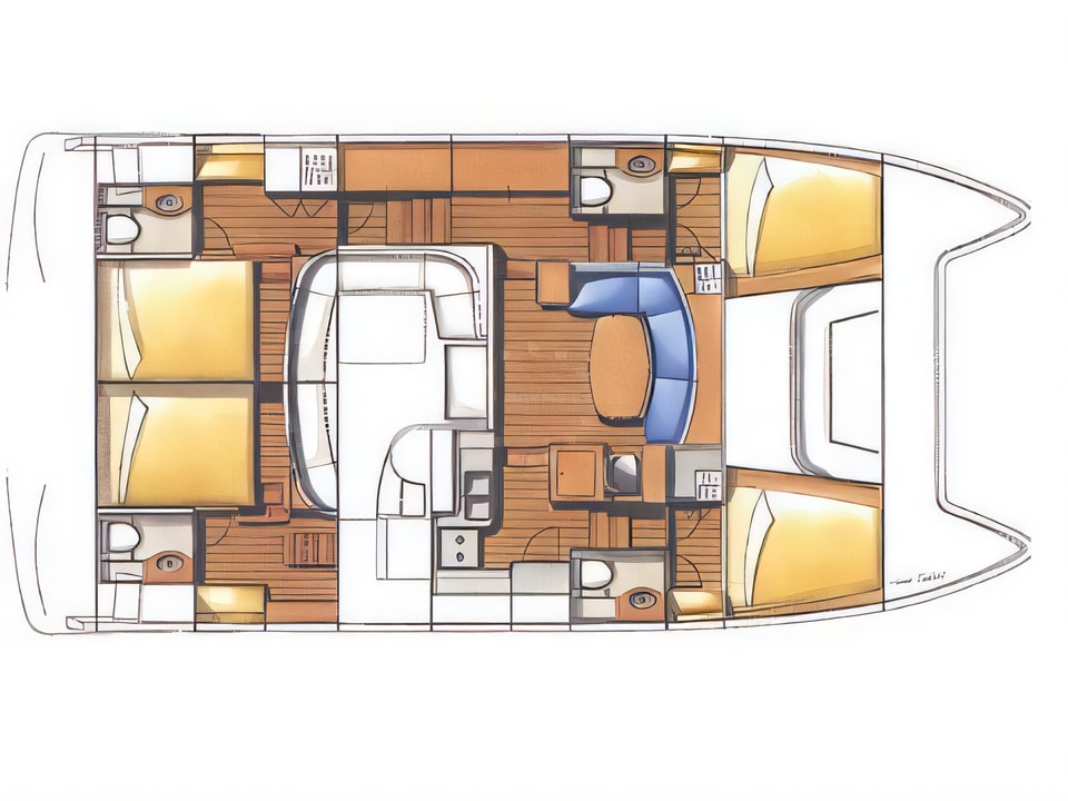 Layout of Lagoon power 44 - 2020 total refit power catamaran with 4 cabins Croatia yacht charter