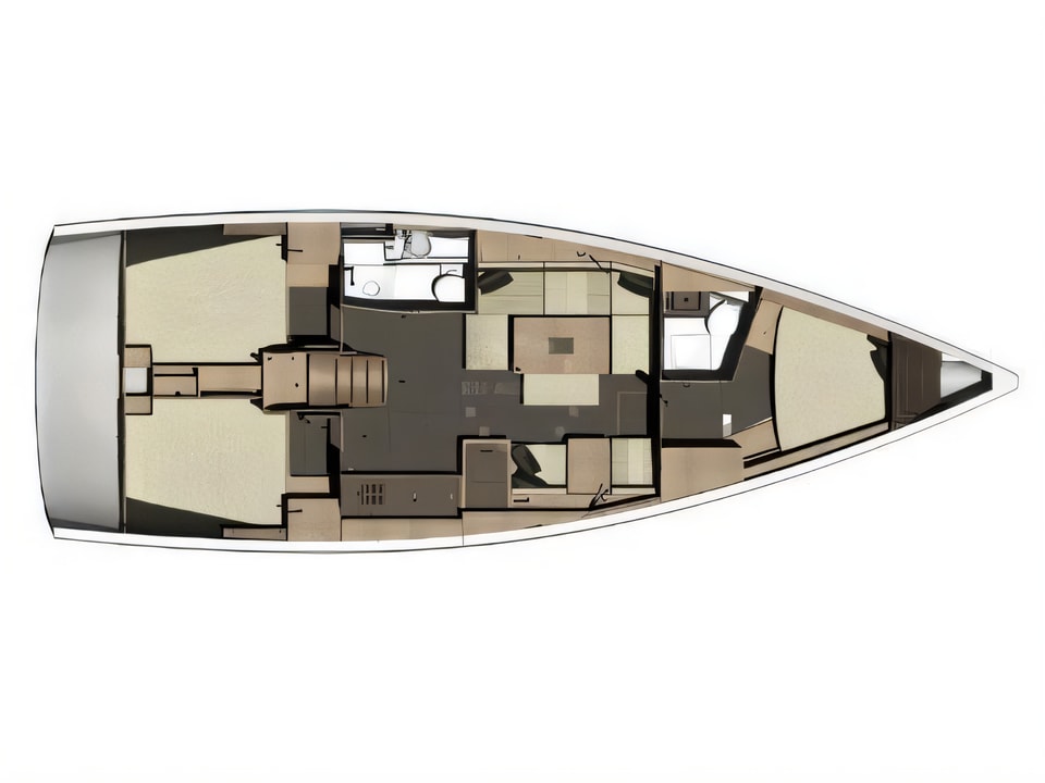 Layout of Dufour 410 Grand Large sail boat with 3 cabins Croatia yacht charter