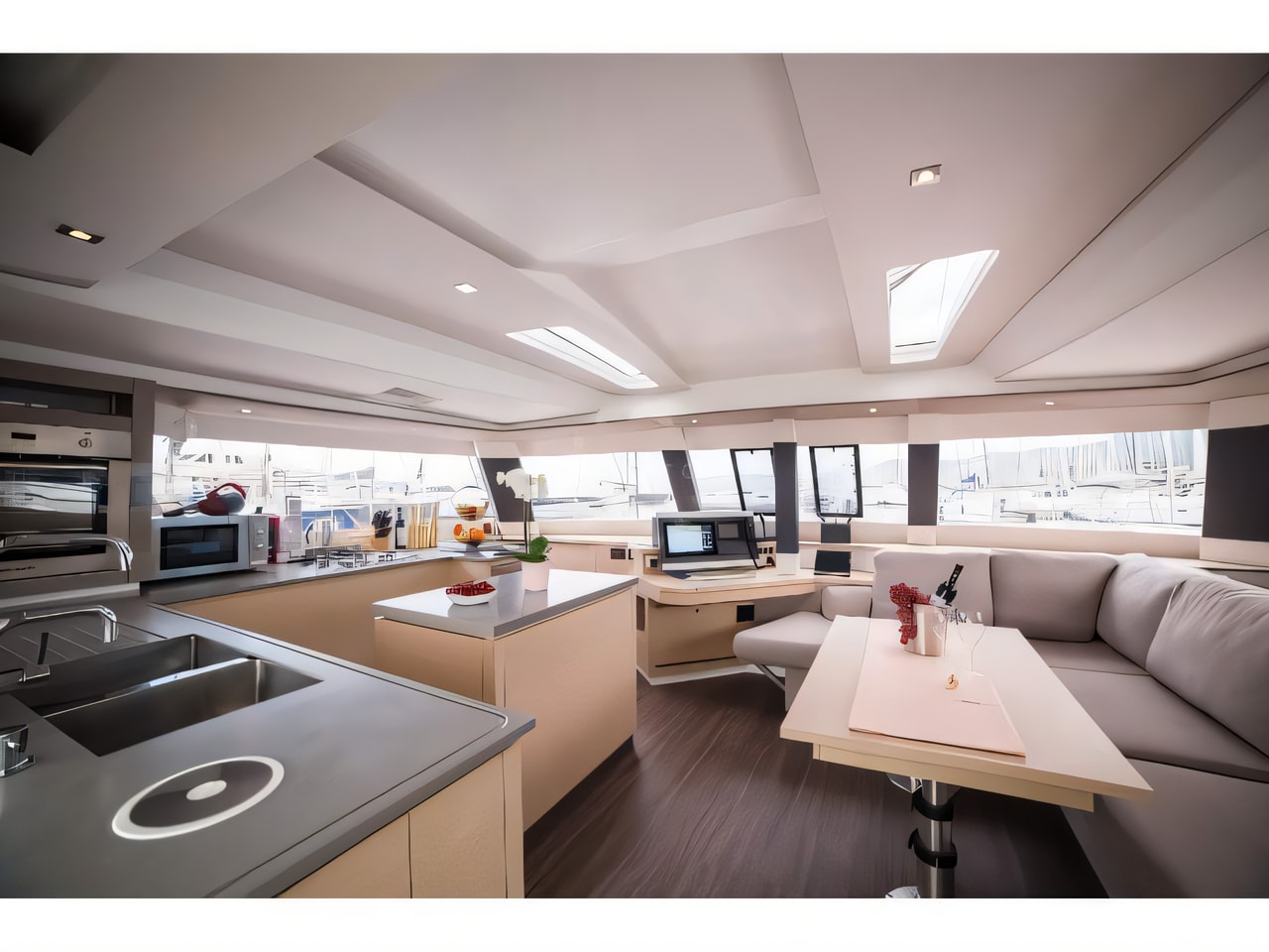 Layout of Saba 50 catamaran with 7 cabins Croatia yacht charter