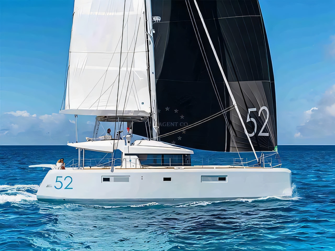 Exterior overview of Lagoon 52 F catamaran for charter from Sibenik Marina Mandalina in the Kornati sailing area Croatia