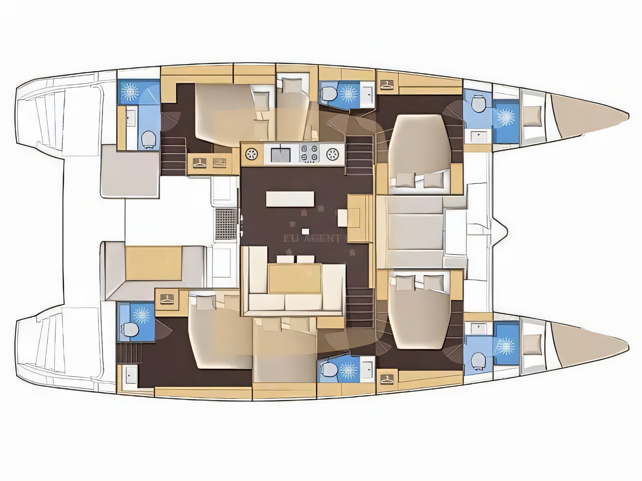 Interior of Lagoon 52 F catamaran with 8 cabins Croatia yacht charter